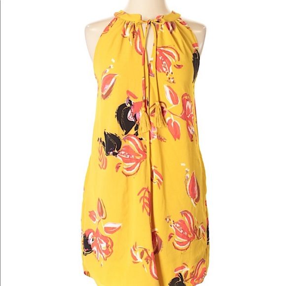 Yellow Floral Dress With Pockets Size XS - Picture 1 of 6